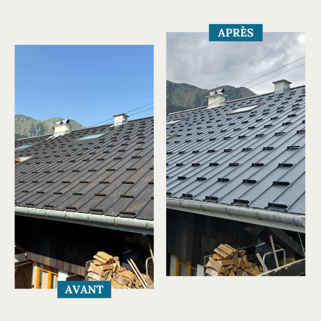 Nettoyage de toiture et application de peinture hydrofuge colorée par SF Toiture.